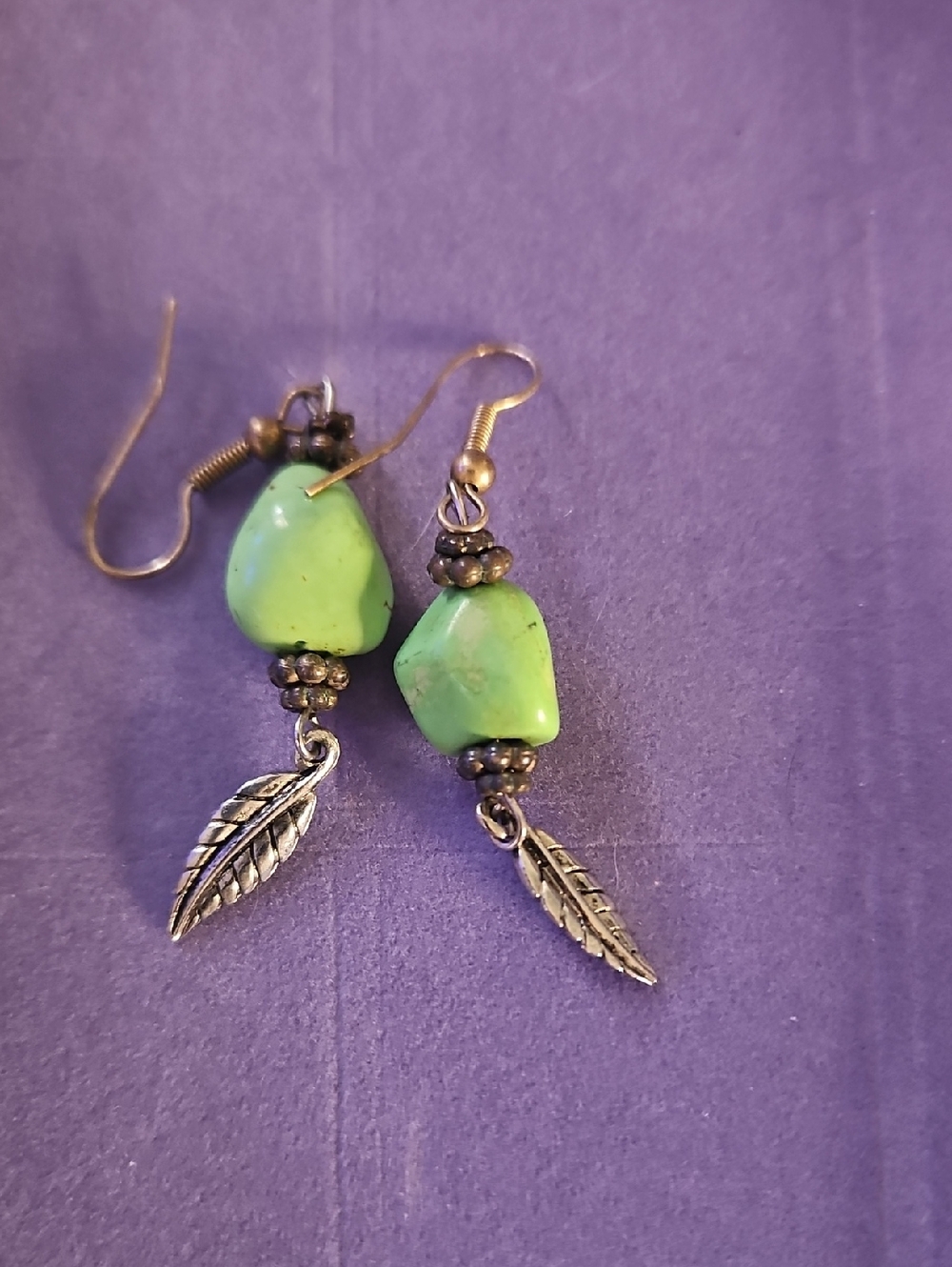 Heat Treated Stone Leaf Drop Earrings - Unbranded